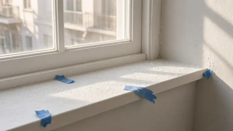 Fine drywall dust on a newly painted window sill — the residue a regular house clean is not built for