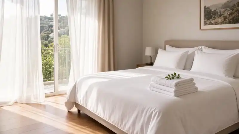 Guest-ready bedroom after an Airbnb turnover
